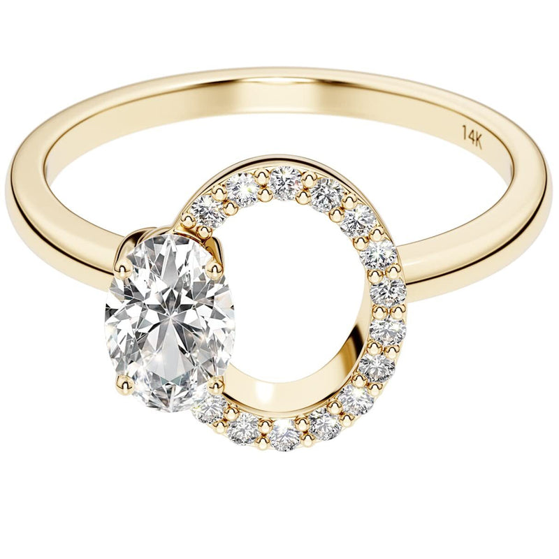 Circle Diamond Ring with Oval Cut Gemstone