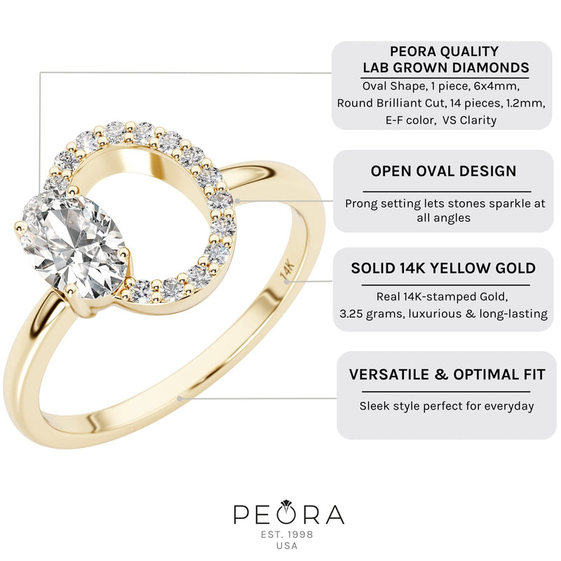 Circle Diamond Ring with Oval Cut Gemstone