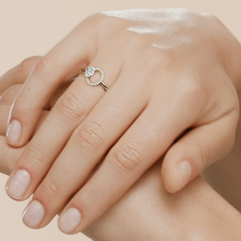 Circle Diamond Ring with Oval Cut Gemstone