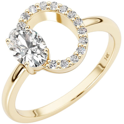 Circle Diamond Ring with Oval Cut Gemstone