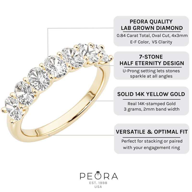 7-Stone Diamond Half Eternity Ring Band 14K Gold Oval Shape