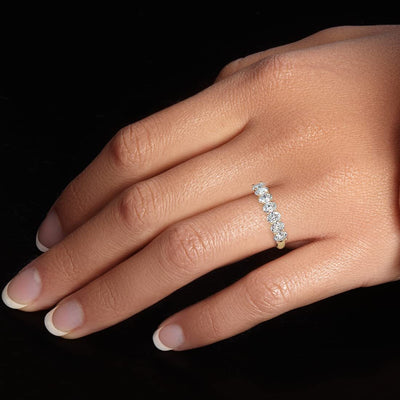 7-Stone Diamond Half Eternity Ring Band 14K Gold Oval Shape