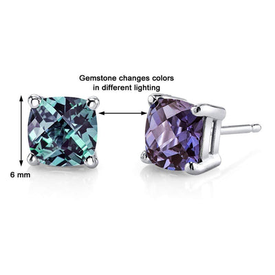 Alexandrite Stud Earrings 14 Karat White Gold Cushion Cut