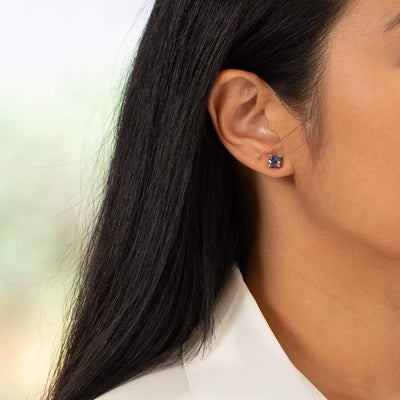 Alexandrite Stud Earrings 14 Karat White Gold Cushion Cut