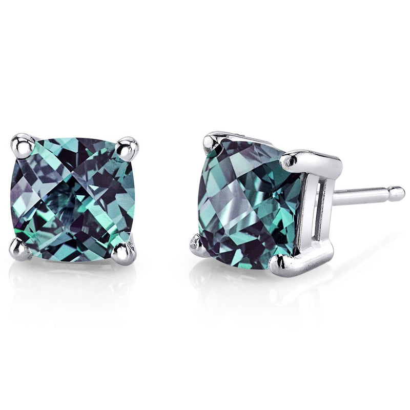 Birthstone Cushion Cut Solitaire Stud 14 Karat Gold Earrings
