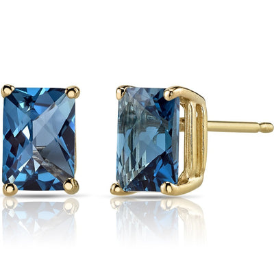 Birthstone Stud Solitaire Radiant Cut 14K Gold Earrings