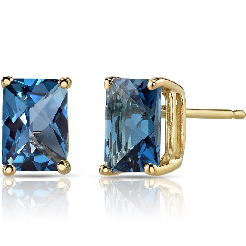 Birthstone Stud Solitaire Radiant Cut 14K Gold Earrings