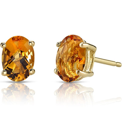 Birthstone Oval Solitaire Stud 14K Gold Earrings