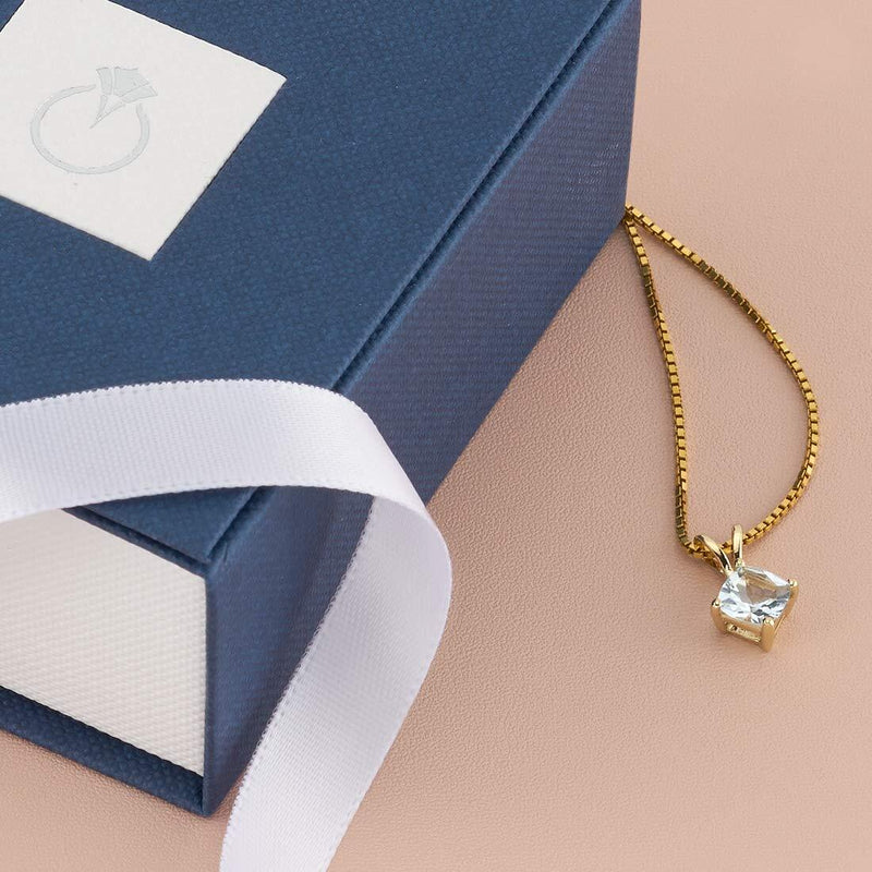 Aquamarine Pendant Necklace 14K Yellow Gold Cushion Cut 0.75 Carat