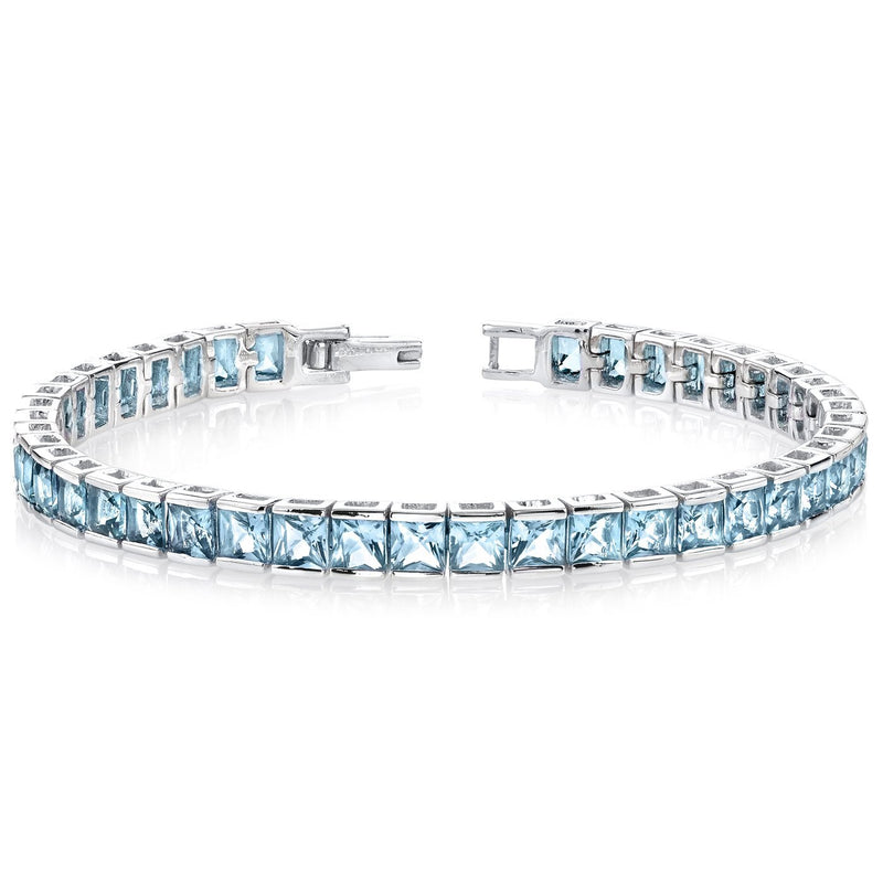 Swiss Blue Topaz Tennis Bracelet Sterling Silver Princess 16.75 Carats