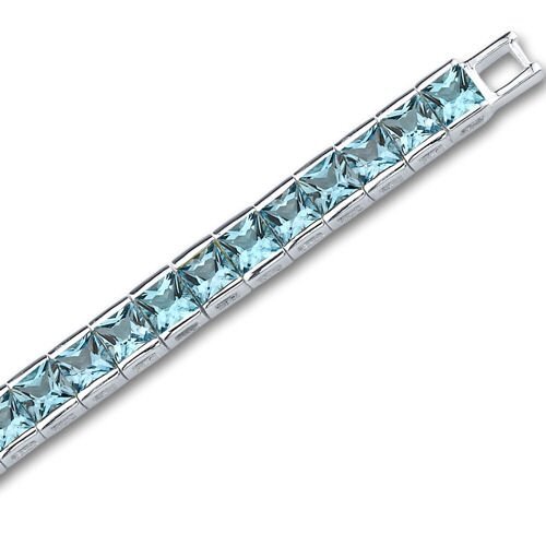 Swiss Blue Topaz Tennis Bracelet Sterling Silver Princess 16.75 Carats