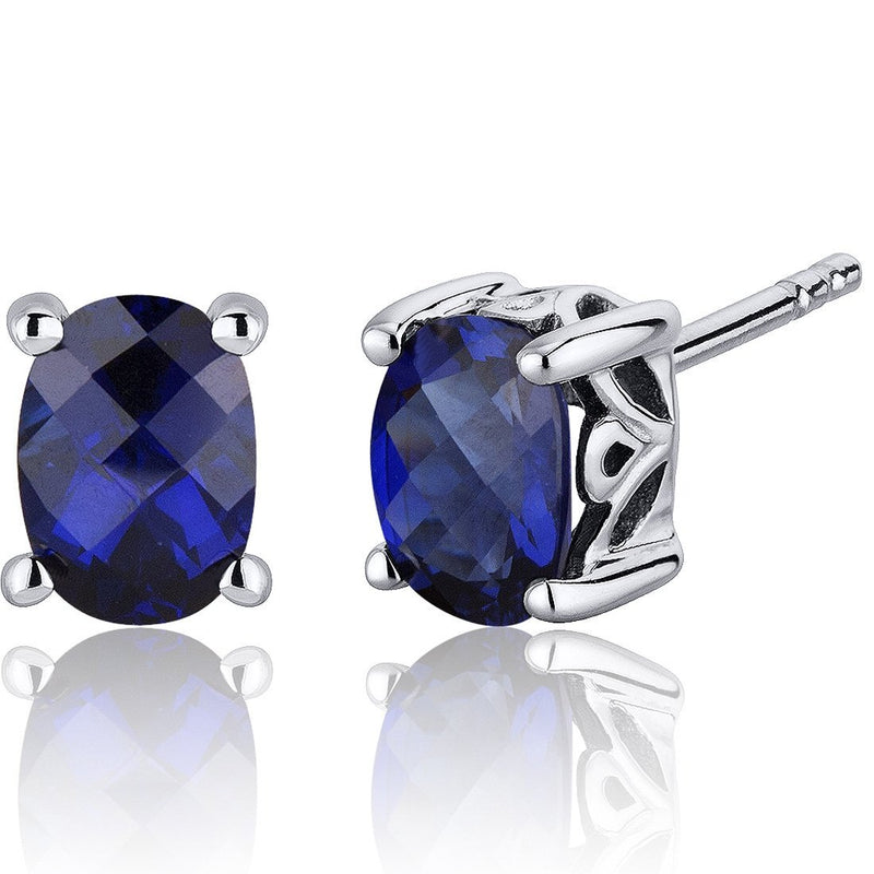 Princess cut gemstone solitaire stud 925 sterling silver earnings - created blue sapphire - sterling silver