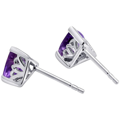 Princess cut gemstone solitaire stud 925 sterling silver earnings - created blue sapphire - sterling silver