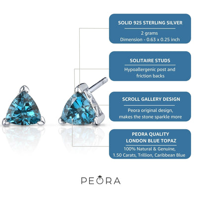 Princess cut gemstone solitaire stud 925 sterling silver earnings - created blue sapphire - sterling silver