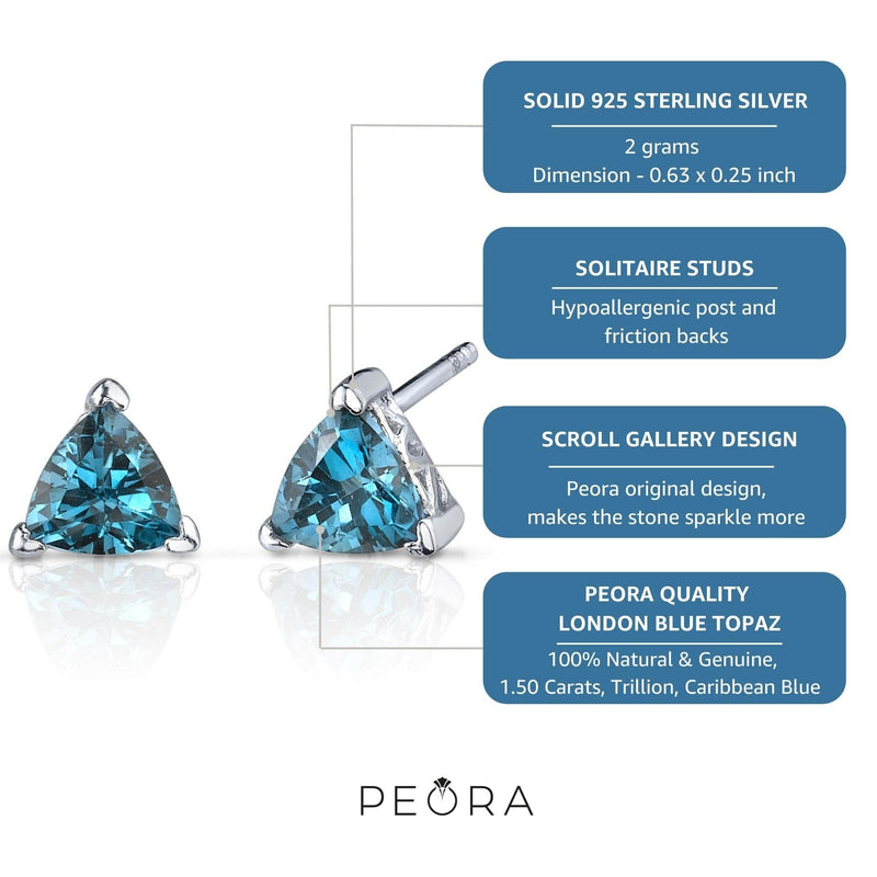 Princess cut gemstone solitaire stud 925 sterling silver earnings - created blue sapphire - sterling silver
