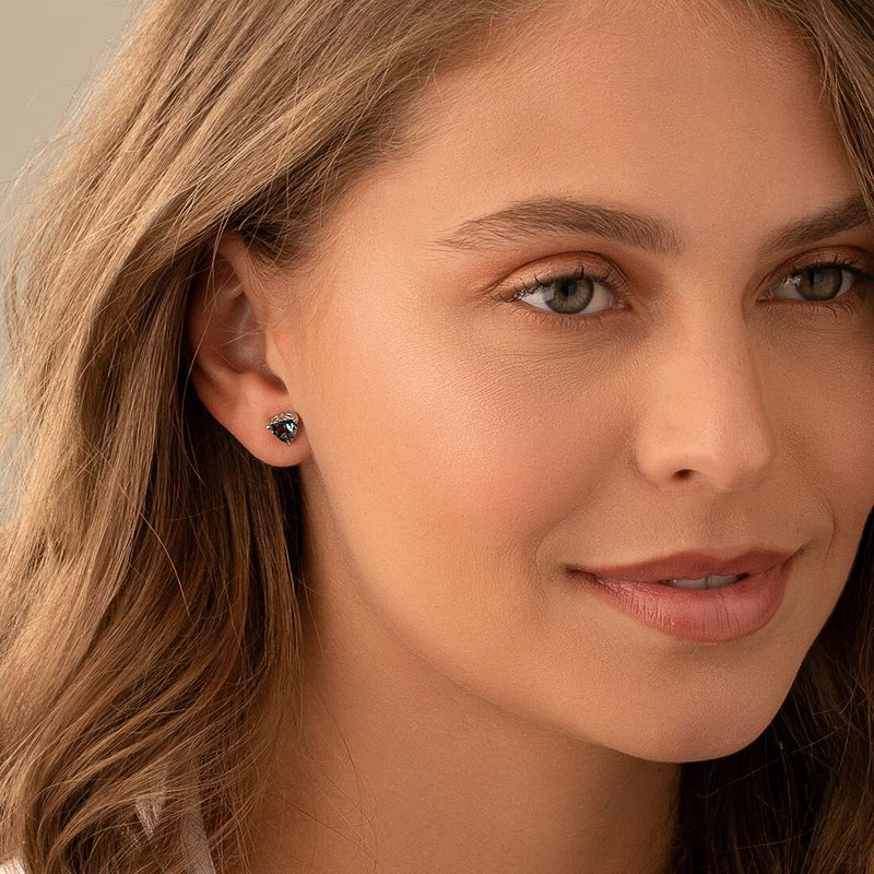 Princess cut gemstone solitaire stud 925 sterling silver earnings - created blue sapphire - sterling silver