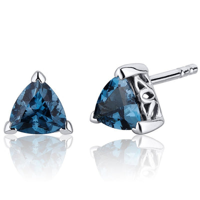 Princess cut gemstone solitaire stud 925 sterling silver earnings - created blue sapphire - sterling silver