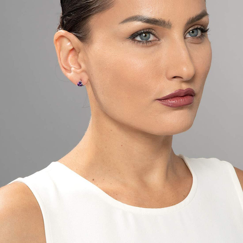 Princess cut gemstone solitaire stud 925 sterling silver earnings - created blue sapphire - sterling silver