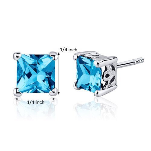 Princess Cut Gemstone Solitaire Stud 925 Sterling Silver Earrings