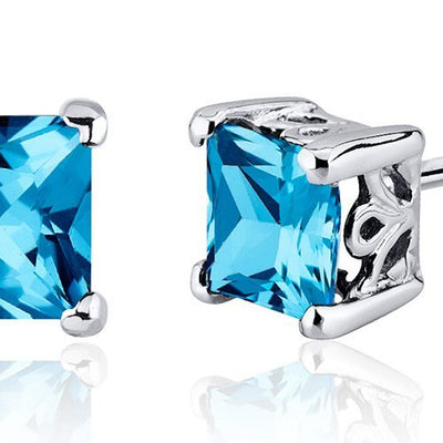 Princess Cut Gemstone Solitaire Stud 925 Sterling Silver Earrings