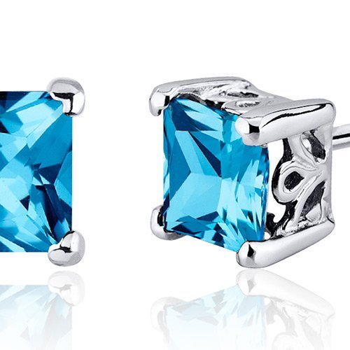 Princess Cut Gemstone Solitaire Stud 925 Sterling Silver Earrings