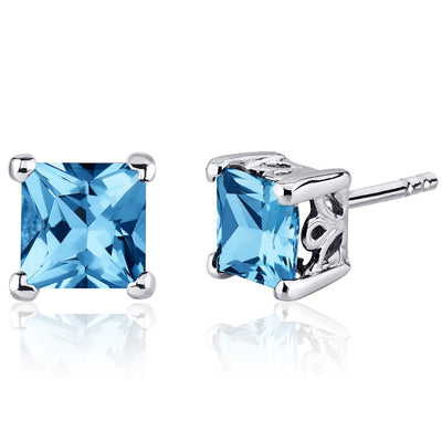 Princess Cut Gemstone Solitaire Stud 925 Sterling Silver Earrings