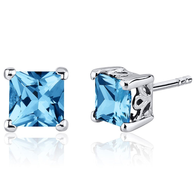 Princess Cut Gemstone Solitaire Stud 925 Sterling Silver Earrings