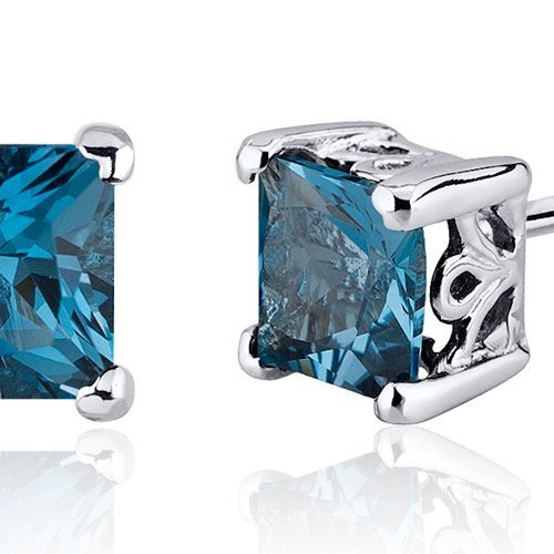 Princess Cut Gemstone Solitaire Stud 925 Sterling Silver Earrings