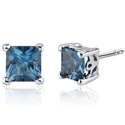 Princess Cut Gemstone Solitaire Stud 925 Sterling Silver Earrings