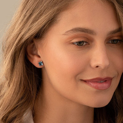 Princess Cut Gemstone Solitaire Stud 925 Sterling Silver Earrings