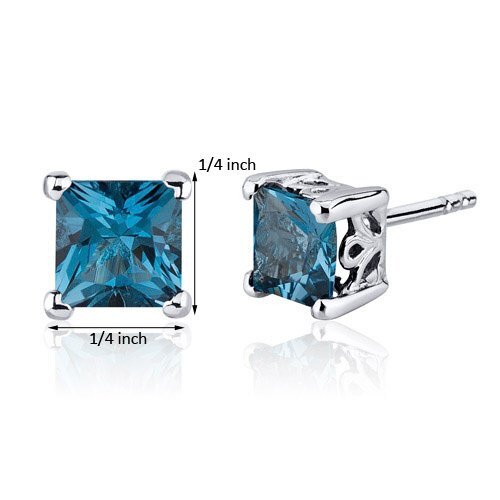 Princess Cut Gemstone Solitaire Stud 925 Sterling Silver Earrings