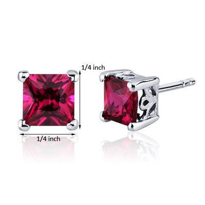 Princess Cut Gemstone Solitaire Stud 925 Sterling Silver Earrings