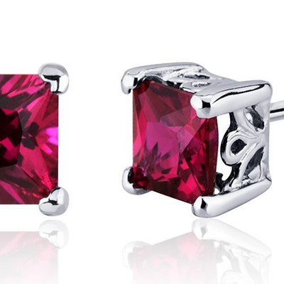 Princess Cut Gemstone Solitaire Stud 925 Sterling Silver Earrings