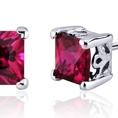 Princess Cut Gemstone Solitaire Stud 925 Sterling Silver Earrings
