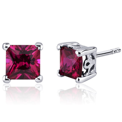 Princess Cut Gemstone Solitaire Stud 925 Sterling Silver Earrings