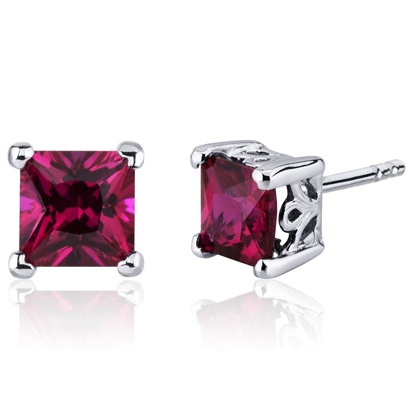 Princess Cut Gemstone Solitaire Stud 925 Sterling Silver Earrings