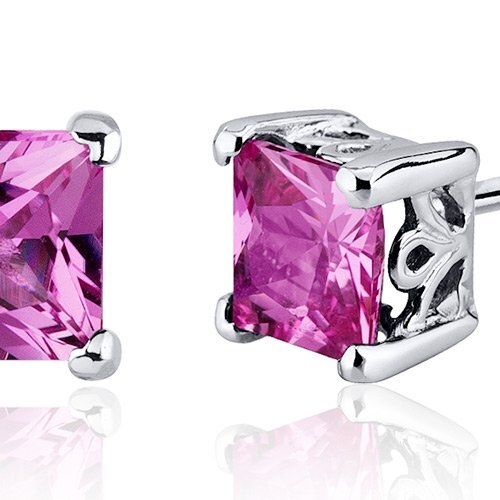 Princess Cut Gemstone Solitaire Stud 925 Sterling Silver Earrings