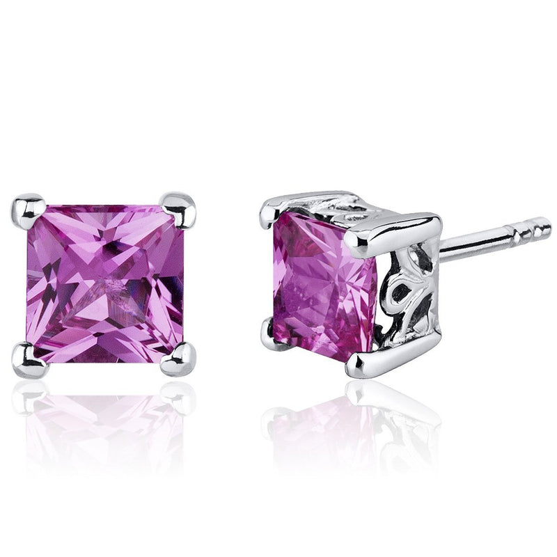 Princess Cut Gemstone Solitaire Stud 925 Sterling Silver Earrings