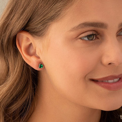 Princess cut gemstone solitaire stud 925 sterling silver earnings - created blue sapphire - sterling silver