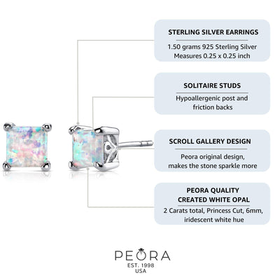 Princess Cut Gemstone Solitaire Stud 925 Sterling Silver Earrings