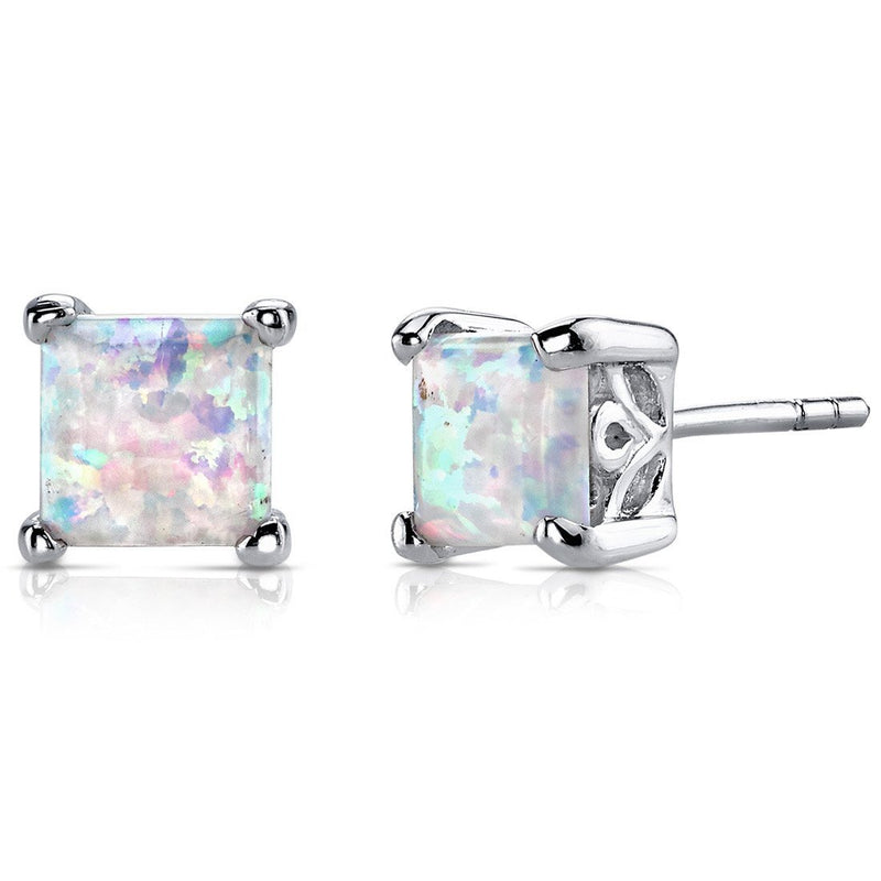 Princess Cut Gemstone Solitaire Stud 925 Sterling Silver Earrings