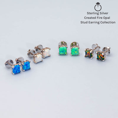 Princess Cut Gemstone Solitaire Stud 925 Sterling Silver Earrings