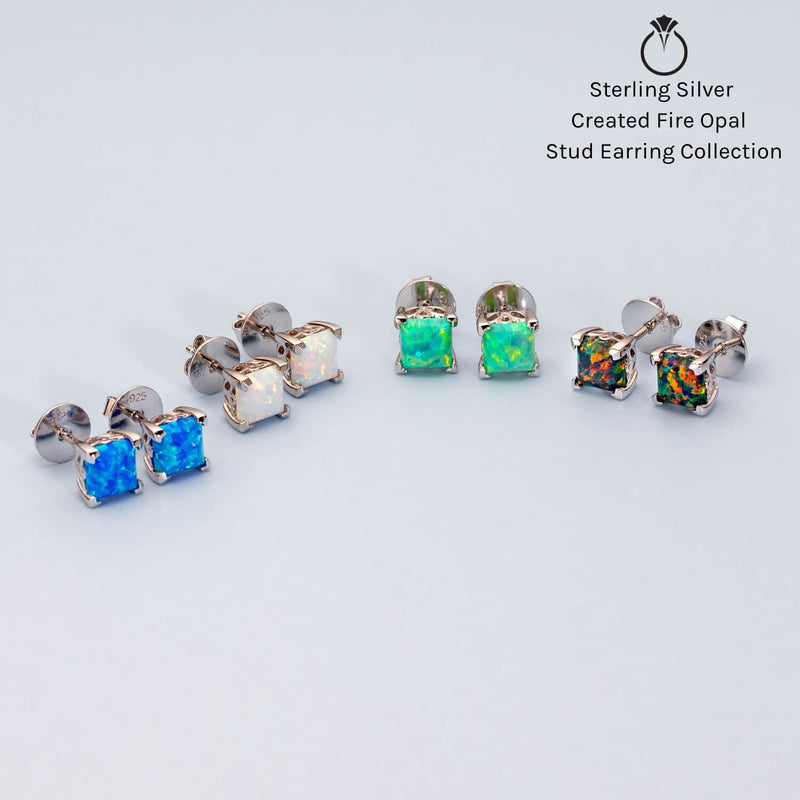 Princess Cut Gemstone Solitaire Stud 925 Sterling Silver Earrings