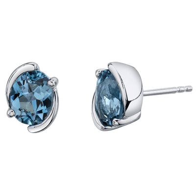 Princess cut gemstone solitaire stud 925 sterling silver earnings - created blue sapphire - sterling silver