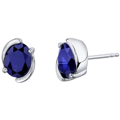 Princess cut gemstone solitaire stud 925 sterling silver earnings - created blue sapphire - sterling silver