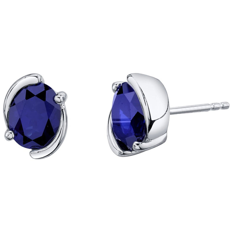 Princess cut gemstone solitaire stud 925 sterling silver earnings - created blue sapphire - sterling silver