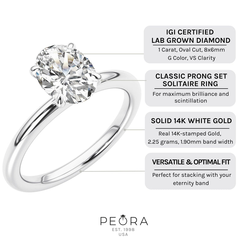 IGI Certified Oval Shape Lab Grown Diamond Solitaire Ring 14K White Gold 1 Carat
