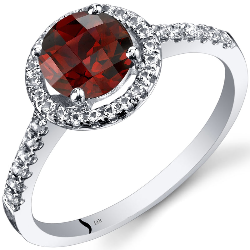 14K White Gold Created Emerald Halo Ring Round Checkerboard Cut 1.00 Carats
