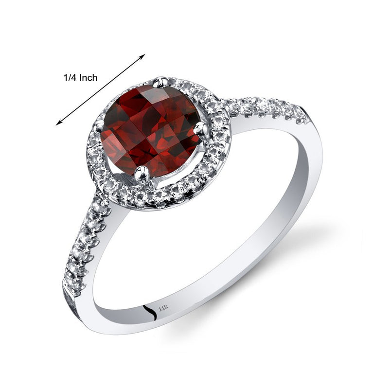 14K White Gold Created Emerald Halo Ring Round Checkerboard Cut 1.00 Carats