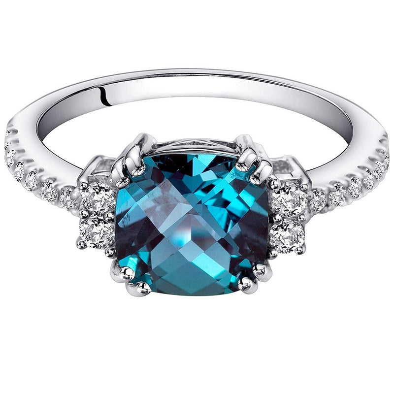 14K White Gold Created Alexandrite Ring Cushion Checkerboard Cut 2.50 Carats